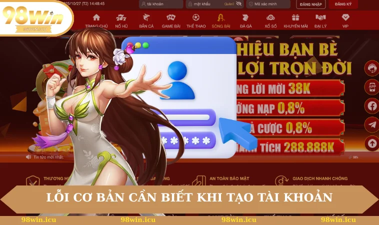 Đăng Ký 98WIN 3 Lỗi cơ bản cần biết khi tạo tài khoản tại nhà cái